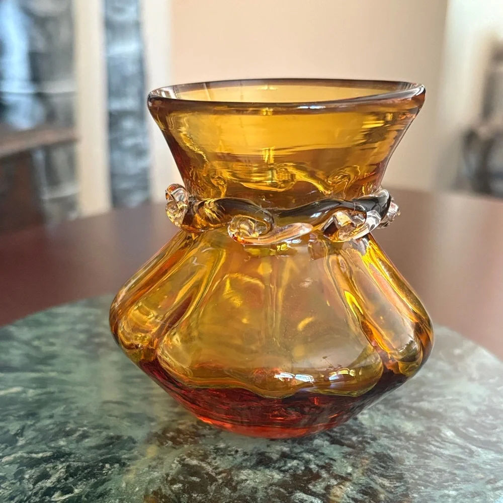 /Vintage Pilgrim Glass hand blown glass mini vase yellow/amber